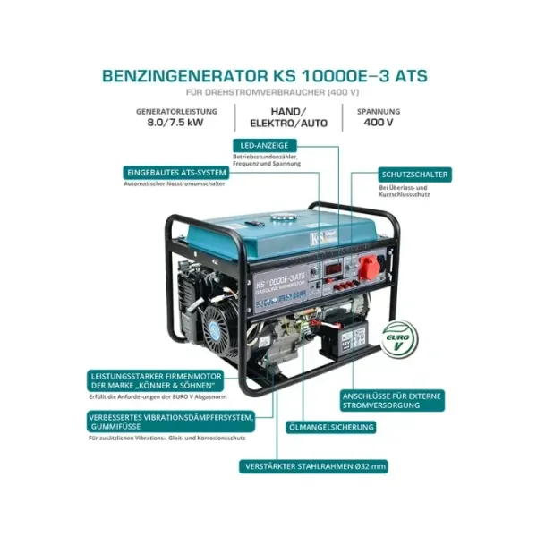 Бензинов генератор за ток KOENNER-SOEHNEN KS 10000E-3 ATS/ 8.0kW
