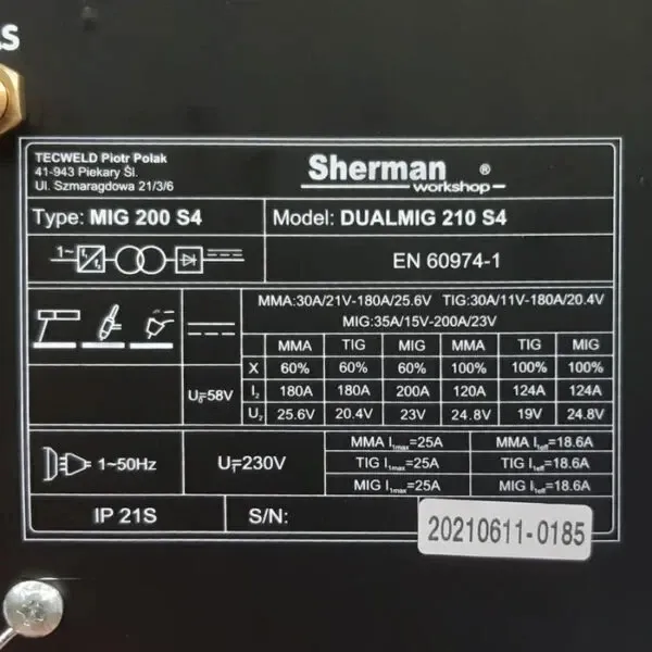 Инверторен телоподаващ апарат SHERMAN DUALMIG 210 S4/ 8.5kVA