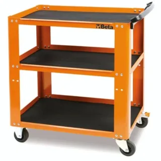 Инструментална количка за товарене с три открити рафта, празна, оранжев цвят - Beta Tools