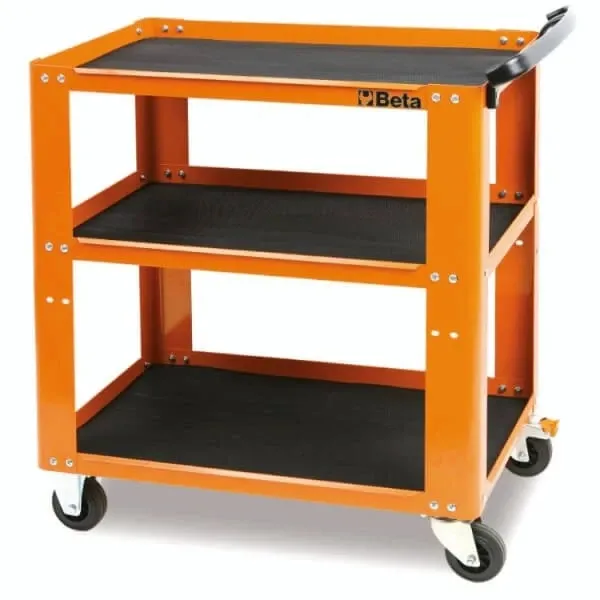Инструментална количка за товарене с три открити рафта, празна, оранжев цвят - Beta Tools