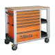 Метална количка празна с дървен плот и седем чекмеджета Beta Tools, оранжев цвят