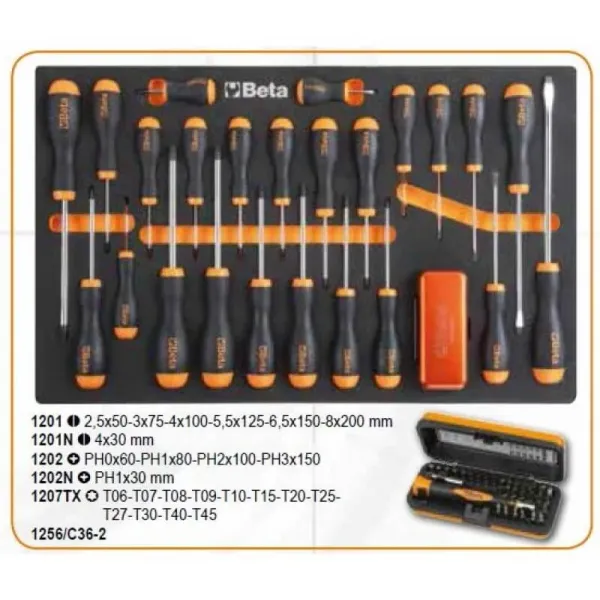 Количка за инструменти BETA, 7 чекмеджета, с комплект от 309 бр. инструменти, оранжев цвят