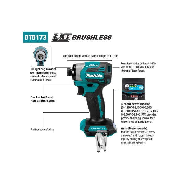 Акумулаторен ударен винтоверт Makita DTD173Z/ 18 V