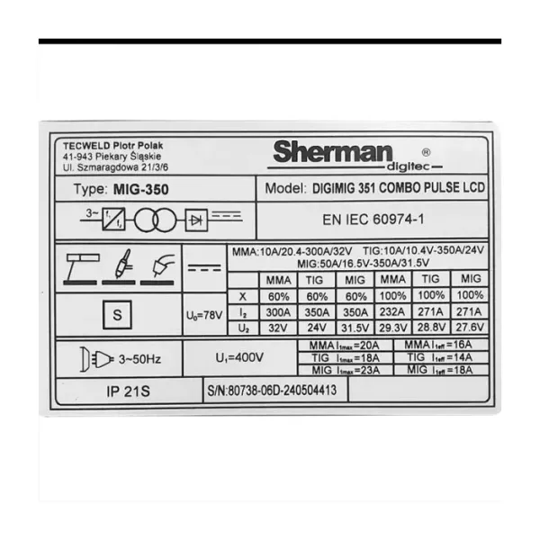 Инверторен телоподаващ апарат SHERMAN DIGIMIG 351 COMBO PULSE LCD/ 350A