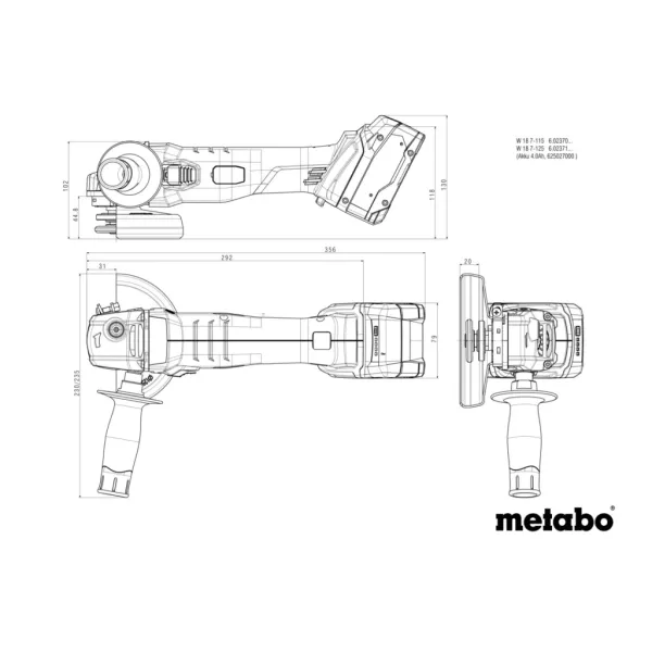 Акумулаторен ъглошлайф METABO 7-125/ 18V