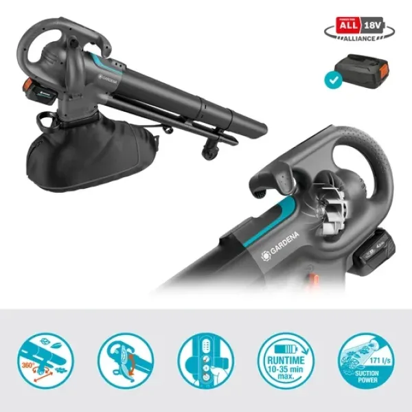 Акумулаторна духалка за листа Gardena PowerJetCollect 18V P4A Set/ 18V/ 4Ah