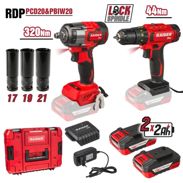 Комплект акумулаторни бормашина и гайковерт Raider RDP-PCD20&PBIW20 R20/ 20V/ 2х2Ah