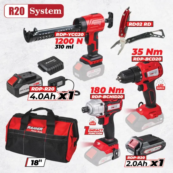 Комплект акумулаторни машини Raider RDP-BXS10/ 20/ 2Ah/ 4Ah