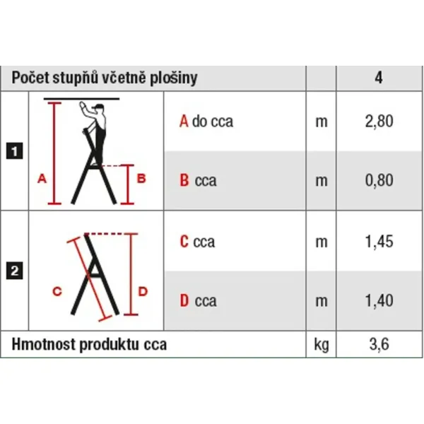 Алуминиева стълба PROTECO 106614KR/ 145 см