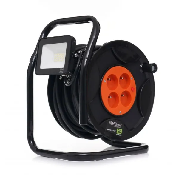 Удължител на макара с LED лампа KraftDele KD4037/ 30м