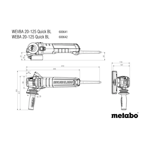Електрически ъглошлайф METABO WEBA 20-125 Quick BL/ 2000W