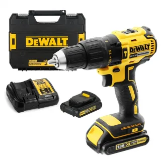 Бормашина винтоверт DeWALT акумулаторна ударна куфар, 18 V, 1.5 Ah, 65 Nm, 1.5-13 мм, DCD778S2T