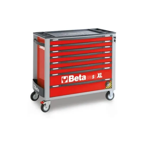 Количка за инстументи Beta Tools с осем чекмеджета, празна, широка версия, червен цвят