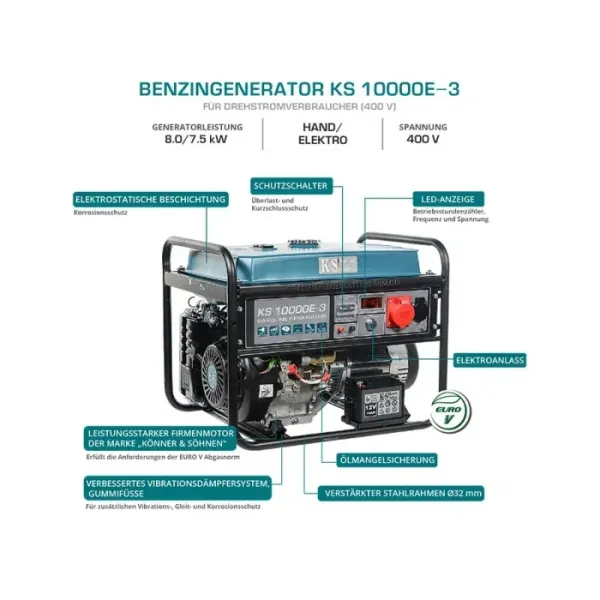 Бензинов генератор за ток KOENNER-SOEHNEN KS 10000E-3/ 8.0kW