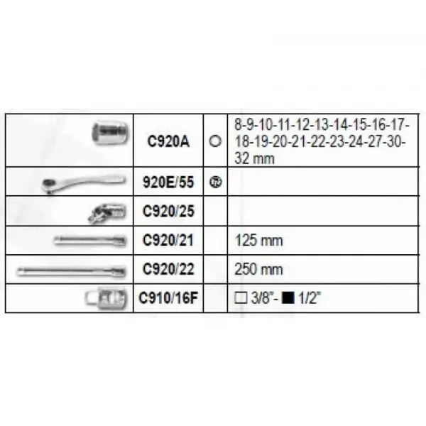 Комплект шестостенни вложки и аксесоари, на 1/2", в пластмасова кутия - 923E/C, Beta Tools