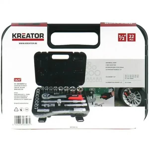Комплект тресчотка с вложки в куфар Kreator KRT500118/ 22бр.