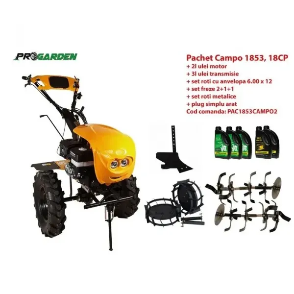 Комплект бензинов мотоблок ProGARDEN Campo 1853, EURO5, 18HP, 2 + 1 