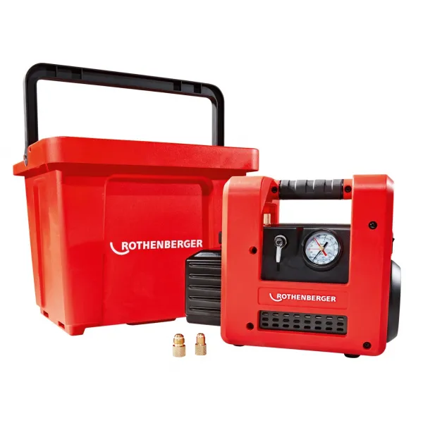 Двустепенната помпа за вакуумиране на хладилни агенти с вакууметър ROTHENBERGER ROAIRVAC R32 1.5
