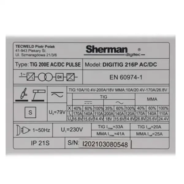 Комбиниран виг апарат SHERMAN DIGITIG PULSE 216P AC/DC/ 230 V