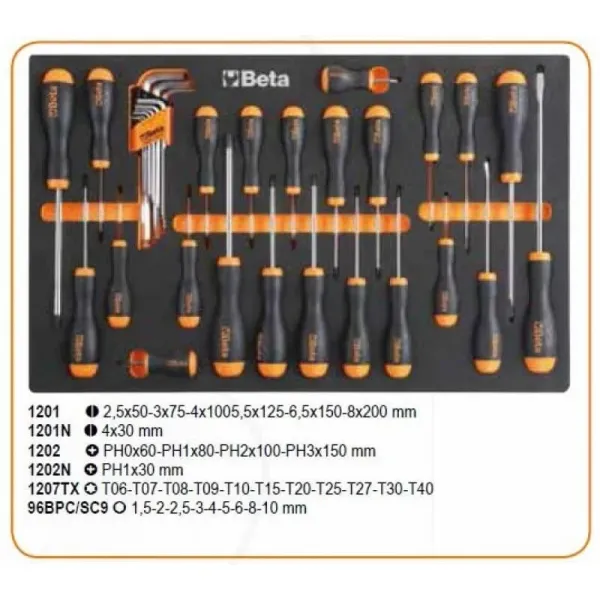 Количка за инструменти BETA, 7 чекмеджета, с комплект от 210 бр. инструменти, оранжев цвят