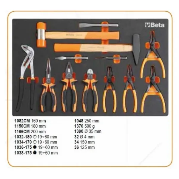 Количка за инструменти BETA, 7 чекмеджета, с комплект от 309 бр. инструменти, оранжев цвят