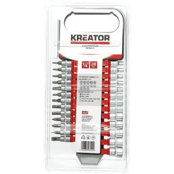 Комплект тресчотка с накрайници Kreator KRT500115/ 28 части